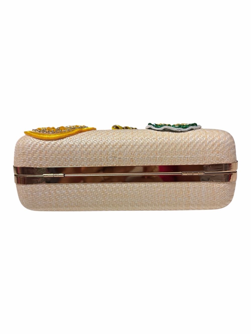 Haute Hippie Woven Straw Bamboo Handle Fruit Beaded Embroidered Crossbody Bag - Picture 5 of 11